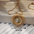 Handmade stainless steel sunflower pendant with real white dried flowers and beads - Sun Style 45cm+5cm