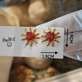 Macro view of handmade heart sun stainless steel earrings with red filling size 1.9cm - Red Heart Sun Ray Shape (Model C)