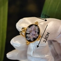Detail view of oval dried flower ring with gold vintage band measuring 2.2 cm by 1.7 cm - Lavender Floral Style (Style D)