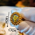 Close-up of vintage gold ring with yellow dried flower in resin, size 1.8cm x 1.7cm - Yellow Dried Flower Scalloped Edge Style (Style D)
