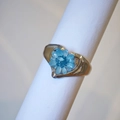 Silver stainless steel heart ring with light blue preserved dried flowers - Blue Daisy Style