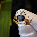 Detail of 1.7cm oval blue dried flower resin ring and gold beaded band set - Forget-Me-Not Blue Floral Style (Style F)