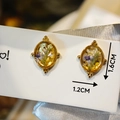 Detail of oval stainless steel stud earrings featuring dried flowers in clear resin - Vintage Oval Purple Dried Flower Resin Style (Model F)