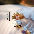 Detail of handmade gold stainless steel ring with pink dried flower inlay measuring 1.7cm - Sunflower Pattern Pink Dried Flower Style (Style H)
