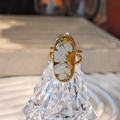 Handmade oval resin ring with white dried flowers and a gold twisted band style - Style A Gold Base