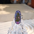 Detailed macro view of handmade stainless steel ring with dried flowers in resin - Style C Silver Tone Base