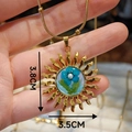 Gold sunburst necklace with blue dried flower and pearl pendant, 3.8cm x 3.5cm charm - Sun Flower Blue Dried Flower Style (Type B)