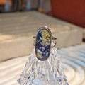 Macro view of handmade stainless steel ring with dried flowers and twisted rope texture - Style D Silver Tone Base