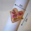 Handmade gold heart ring with pink dried flowers and gold foil in resin inlay - Peach Pink Style
