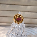 Macro view of a gold vintage sunburst ring with a red dried flower resin centerpiece - Dark Red Flower Sunray Style (Style B)