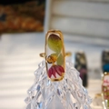 Bague dorée réglable style chinois avec inclusion de fleur séchée pourpre rectangulaire - Herbe Dansante/Orange