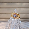 Handmade stainless steel sun goddess ring with dried flowers and twisted gold band - Purple Blue Flower Braided Band Style (Style F)
