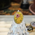 Macro shot of colorful dried flowers embedded in resin with silver-tone stainless steel band - Yellow Silver