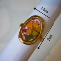 Handmade golden open ring with yellow dried flowers in resin, 1.5cm x 2cm oval face - Yellow Flower Style