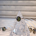 Close-up of handmade silver open ring with black resin and green leaf inlay detail - Foxtail Grass