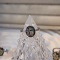 Macro shot of silver ring with oval black inlay and delicate dried flower resin art - Emerald Bead