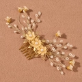 Elegant gold bridal hair comb with yellow flowers and pearls for wedding hairstyles - Hair Comb