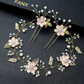Set di tralcio per capelli da sposa con fiori rosa, perle e foglie dorate su fondo nero - Set vite per capelli e forcine / Rosa