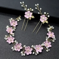 Ensemble d'accessoires de cheveux floraux roses avec perles pour demoiselles d'honneur - Bandeau Et Épingles À Cheveux / Violet