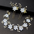 Ensemble d'accessoires de cheveux avec fleurs bleues et perles pour demoiselles d'honneur - Bandeau Et Épingles À Cheveux / Bleu