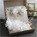Ensemble d'accessoires de cheveux de mariée avec fleurs en tulle et perles en coffret cadeau - Style Long Accessoire Cheveux Et Boucles D'Oreilles