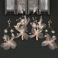 Parure de mariée avec barrettes et boucles d'oreilles, fleurs en résille rose et papillons dorés - Rose