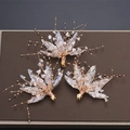 Ensemble de 3 épingles à cheveux de mariage avec feuilles d'érable et cristaux bleus - 3 Pinces à Cheveux / Blanc