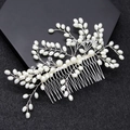 Peineta nupcial elegante con perlas marfil y cuentas de cristal en alambre de plata - Plata
