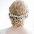 Vite per capelli da sposa fatta a mano con strass di cristallo e foglie bianche argento - Argento