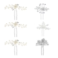 Dettaglio di 6 forcine da sposa con perle e cristalli in elegante finitura argento floreale - Argento