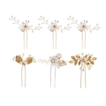 Set di 6 forcine da sposa dorate con perle bianche, cristalli e foglie metalliche - Oro