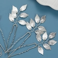 Dreiteiliges Set silberner U-förmiger Braut-Haarnadeln mit detaillierten Blattmotiven - 3er-Set / Silber