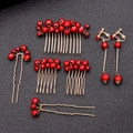 Set da sposa tradizionale con pettine per capelli rosso e orecchini in oro - Rosso