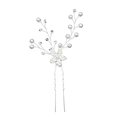 Forcina per capelli da sposa a U con perle bianche e cristalli in design floreale - Argento