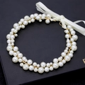 Elegante cerchietto da sposa con perle, filo dorato e nastri di seta - Stile Fascia con Nastro