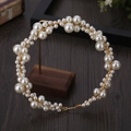 Elegante fascia per capelli da sposa con perle fatte a mano e filo di metallo dorato - Fascia Singola / Oro
