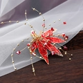 Pince à cheveux de mariée avec feuilles d'érable en paillettes rouges et détails dorés - Pince à Cheveux Simple / Rouge