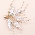 Barrette de mariée feuille d'érable dorée avec paillettes blanches et cristaux - Pince à Cheveux Simple / Blanc