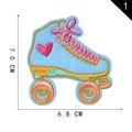 Blue roller skate embroidered patch with pink heart and yellow-green base details - Sky Blue Roller Skate (1)