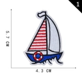 Sailboat embroidered patch in red and white stripes measuring 5.7 by 4.3 CM - Striped Sailboat Style (1)
