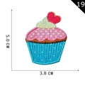 Écusson brodé cupcake avec pois roses et rayures bleues, taille 5,0 x 3,8 cm - Gâteau Coeur à Pois Rose (19)