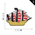 Embroidered sailboat patch variant 3 with red and white sails, size 5.0 x 7.2 CM - Red Striped Sailboat Style (3)