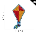 Kite shaped embroidery patch in red and yellow with blue borders and tail detail - Red Kite Style (26)