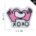 Embroidered heart gesture patch with XOXO text in pink and white, size 6.6x5.2 cm - XOXO Heart Gesture (20)