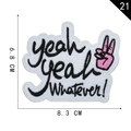 Cartoon embroidered patch featuring pink peace sign gesture and yeah whatever text - Yeah Whatever Gesture (21)