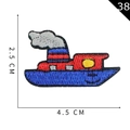 Ship shaped embroidery patch with blue hull and red cabin, 2.5cm x 4.5cm size - Blue Ship Style (38)