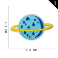 Blue planet embroidery patch with yellow rings and thermal adhesive for DIY clothing - Light Blue Spotted Planet (1)