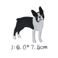 Boston Terrier embroidery patch in black and white with size details J 6x7.5cm - Boston Terrier Dog Style (J)
