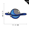 Blue and gray planet embroidery patch with star rings measuring 5.2 cm by 11.0 cm - Blue Planet with Two Stars (16)