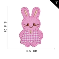 Pink cartoon rabbit embroidered patch with checkered dress, measures 5.8cm by 3.5cm - Pink Rabbit (7)